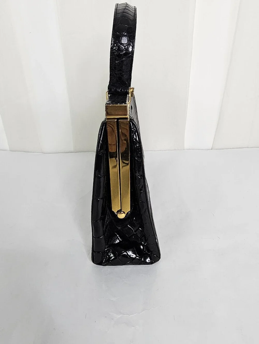 Vintage Rendl New York 1960s Original Black Alligator Top Handle Frame Bag